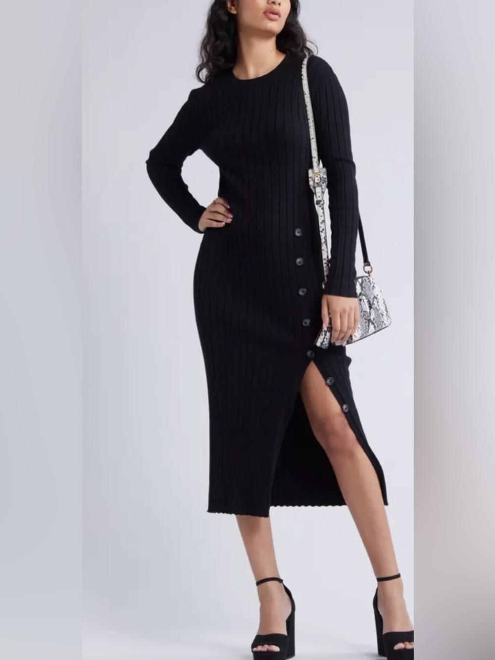 Open Edit • NWT $125 Button Sweater Midi Dress PTP 15”-22”